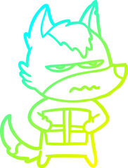 cold gradient line drawing cartoon annoyed wolf