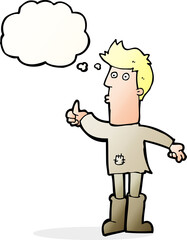 cartoon poor man with thought bubble