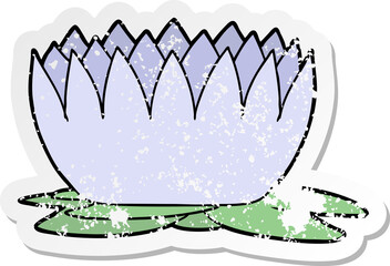 distressed sticker of a cartoon waterlily