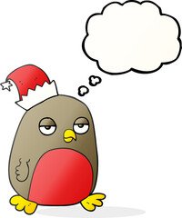 thought bubble cartoon christmas robin wearing santa hat