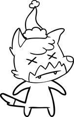 line drawing of a dead fox wearing santa hat