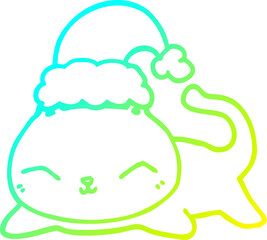cold gradient line drawing cute cartoon christmas cat