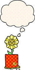 cute cartoon flower and thought bubble in comic book style