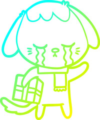 cold gradient line drawing cartoon crying dog