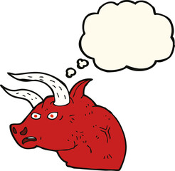 cartoon angry bull head with thought bubble