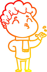 warm gradient line drawing cartoon man pouting