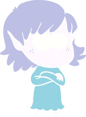 flat color style cartoon elf girl staring