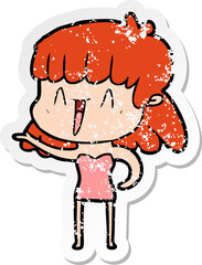distressed sticker of a cartoon woman