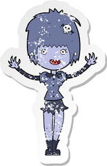 retro distressed sticker of a cartoon vampire girl