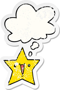 cartoon star and thought bubble as a distressed worn sticker