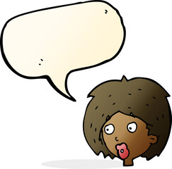 cartoon woman looking with speech bubble
