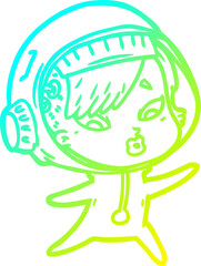 cold gradient line drawing cartoon astronaut woman