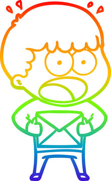recommend clip art: rainbow gradient line drawing cartoon shocked man holding envelope