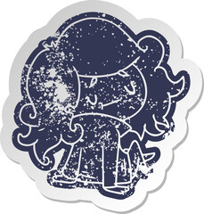 distressed old sticker of a cute kawaii girl
