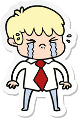 sticker of a cartoon boy crying