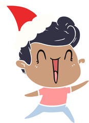 flat color illustration of a excited man wearing santa hat