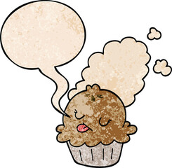 cute cartoon pie and speech bubble in retro texture style