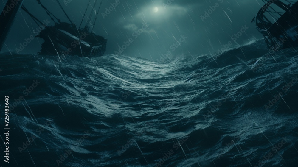 Poster raging waves: captivating the essence of a stormy ocean background, a dynamic and powerful display o
