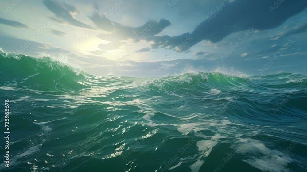 Poster raging waves: captivating the essence of a stormy ocean background, a dynamic and powerful display o