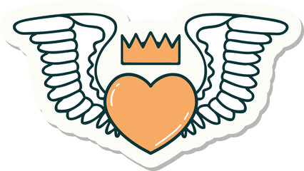 tattoo style sticker of a heart with wings
