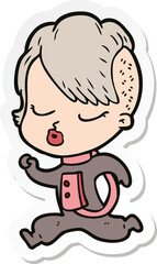 sticker of a cartoon pretty hipster girl