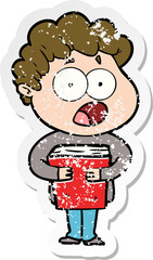 distressed sticker of a cartoon man gasping in surprise