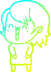cold gradient line drawing cute cartoon happy vampire girl