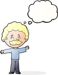 cartoon boy with mustache with thought bubble