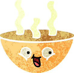 retro illustration style cartoon bowl of hot soup