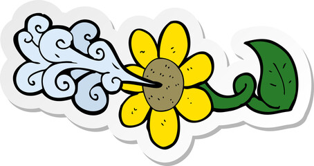 sticker of a cartoon flower squirting water