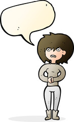 cartoon worried woman with speech bubble