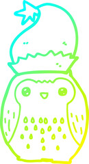 Naklejka premium cold gradient line drawing cute cartoon owl wearing christmas hat