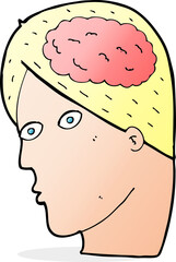 cartoon head with brain symbol