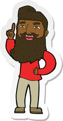 sticker of a cartoon happy bearded man with idea