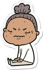 sticker of a cartoon annoyed old lady