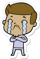 sticker of a cartoon man crying