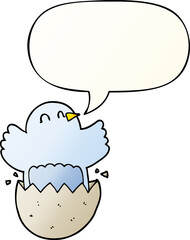 cartoon hatching chicken and speech bubble in smooth gradient style