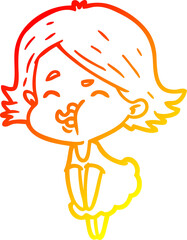 warm gradient line drawing cartoon girl pulling face