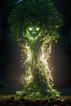 celtic tree with green man face, ai generated.