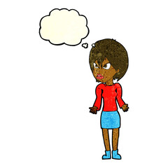 cartoon annoyed woman with thought bubble