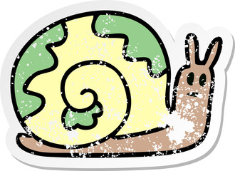 distressed sticker of a quirky hand drawn cartoon snail