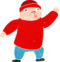 cartoon man in hat waving