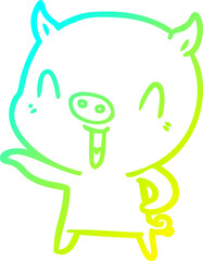 cold gradient line drawing happy cartoon pig