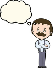 cartoon man with mustache with thought bubble