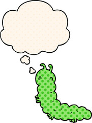 cartoon caterpillar and thought bubble in comic book style