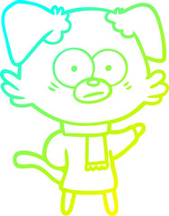 cold gradient line drawing nervous dog wearing scarf