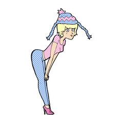cartoon woman wearing winter hat