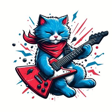 cat play music guitar