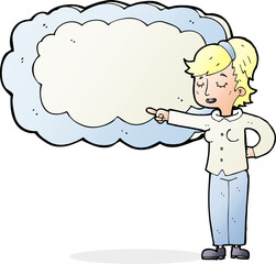cartoon woman with text space cloud