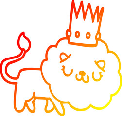 warm gradient line drawing cartoon lion with crown